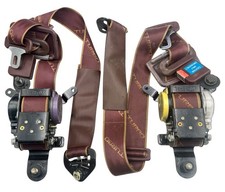 83-89 Mitsubishi Starion TURBO Logo Seatbelts OEM Maroon Drivers Passenger Side