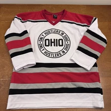 K1 Sportswear Hockey Jersey Mens Small White ONLY HUSTLERS IN OHIO Made By Ngo