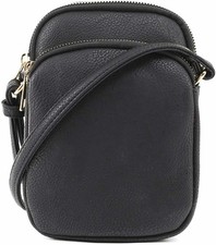 Mali Lili Josie Triple Zip Leather Crossbody Bag Black