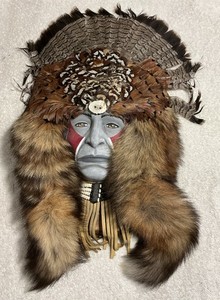 Native American Night Spirit Mask With Real Fur And Feathers