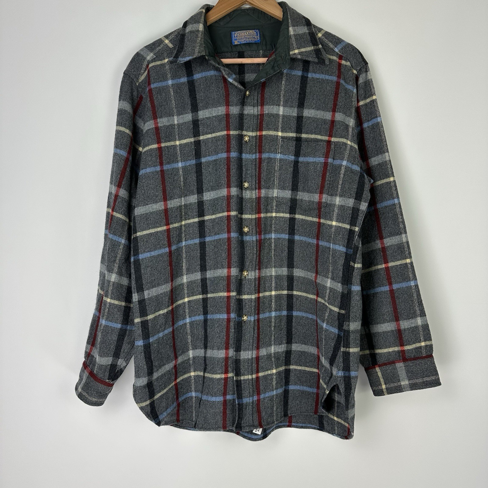 Pendleton Mens Large Gray Plaid Wool Button Down … - image 2