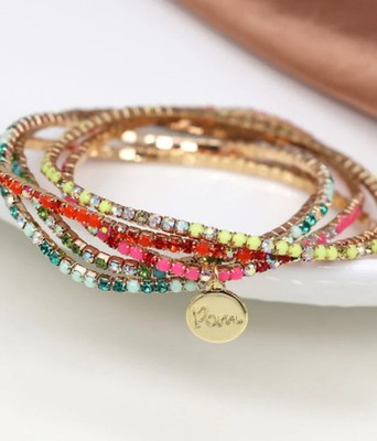 POM Women's Plated Multicolour Crystal Five Bracelet Stack Fashion Jewellery