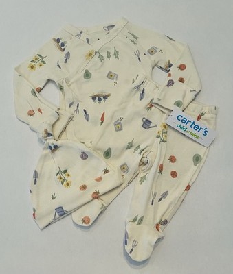 Carters Baby Girl 0-3 Months Pants Shirt Hat Set Garden Outfit Side Snap New