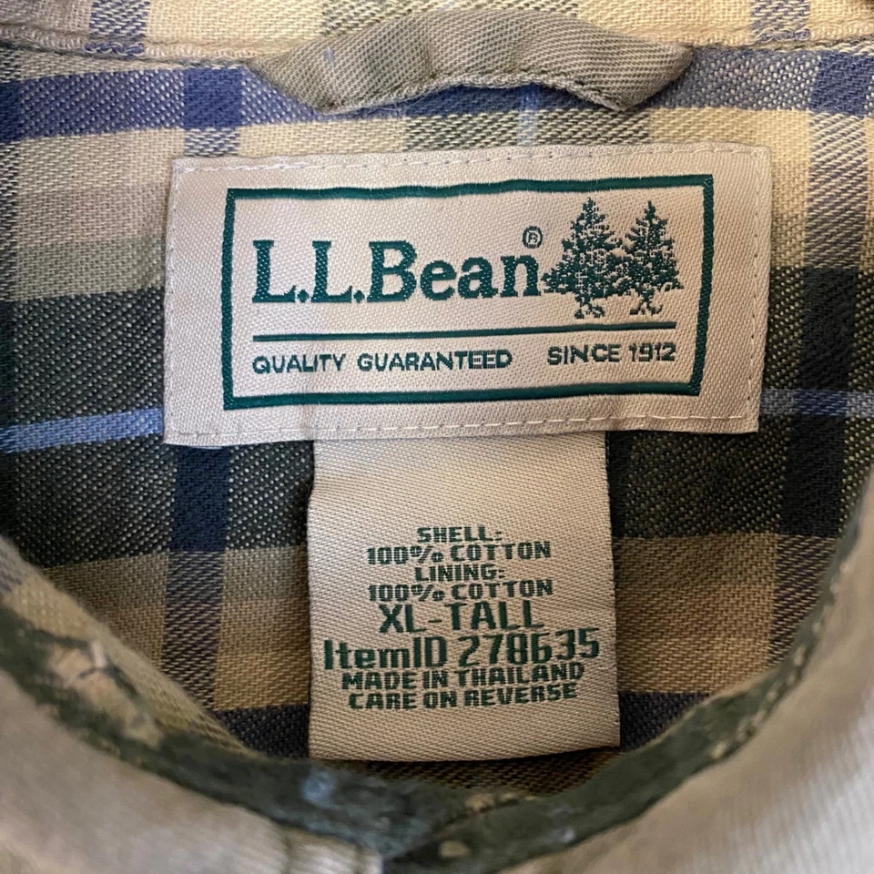 LL Bean Mens Flannel Lined Shirt Jacket XL Tall Green Workwear Outdoor - Image 2 of 4