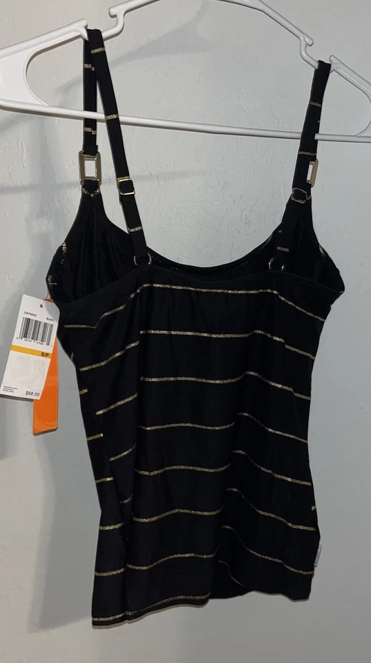 Nuevo con etiquetas Camiseta Tankini Captiva Negra Dorada Rayas S Dcup Con Aros SE$68 Foto 3 de 4