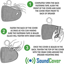 Black Waterproof 600D Marine Wake Tower Speaker Covers   Medium H 9.8" x W 9.8"