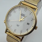 VTG Timex Indiglo Quartz Watch Men 30m Gold Tone Date Stretch Analog New Battery
