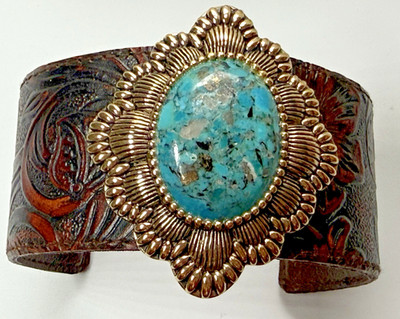 Studio Barse Leather and Turquoise Stone Cuff Bracelet