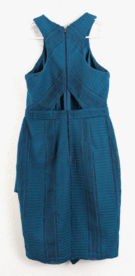 Vestido Adelyn Rae talla M verde azulado ganchillo encaje geométrico volantes dobladillo funda sin mangas 3077 Foto 4 de 4