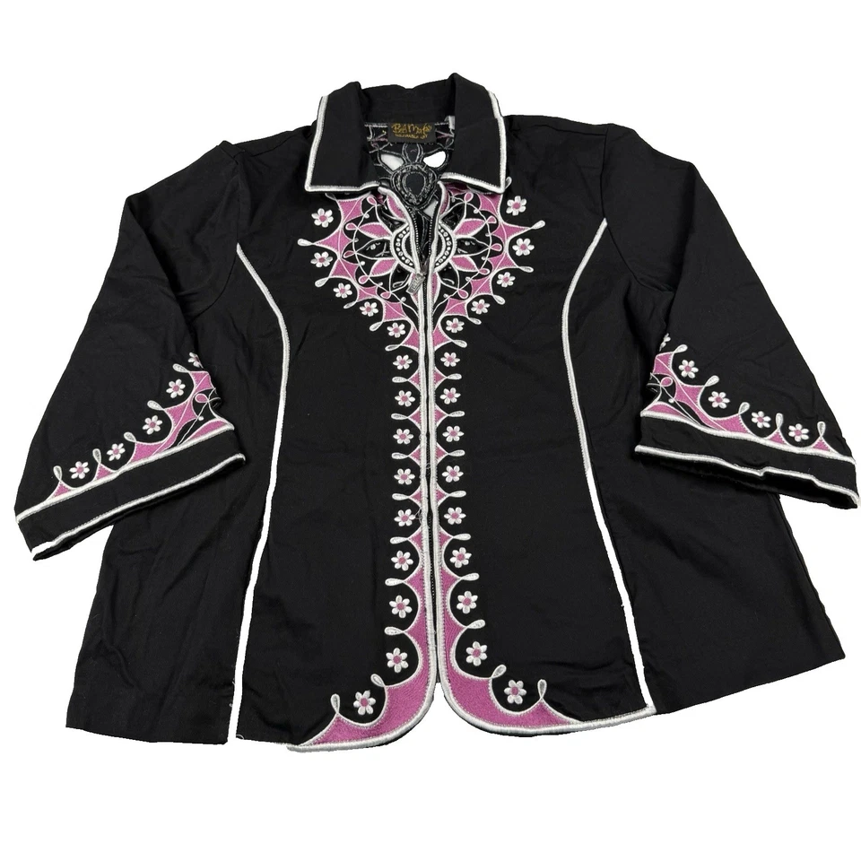 Chaqueta Top Bob Mackie Usable Artística Para Mujer Talla XL Bordada Floral Recortes Cremallera Foto 4 de 4