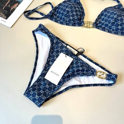 Gucci Women's Bikini Set GG Monogram Denim Blue Swimwear | eBay