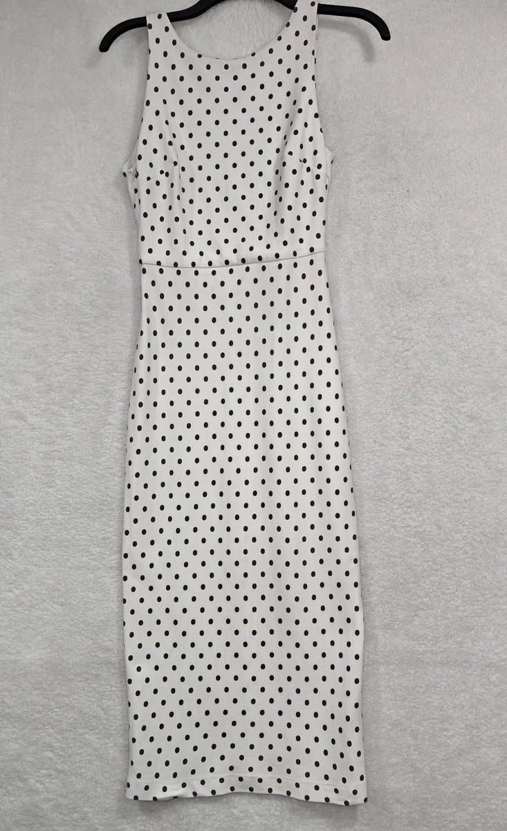 Trafaluc Zara Womens White Sleeveless Polka Dot Midi Dress Size Medium Open  Back
