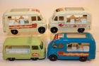 Four Vintage 1960's Matchbox Lesney Ice Cream #47 & Bottle Float #21 Trucks BPW