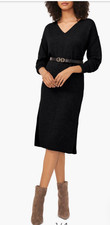 Vince Camuto Womens Sz SSide Slits Long Sleeves V-Neck Knit Sweater Dress Black