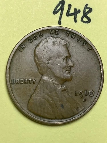 1910-S LINCOLN WHEAT CENT, low mintage date, "Fine" condition #948