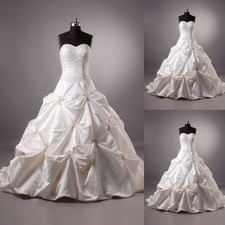 Satin Wedding Dresses Strapless Ruffles Vintage White Ivory A Line Bridal Gown