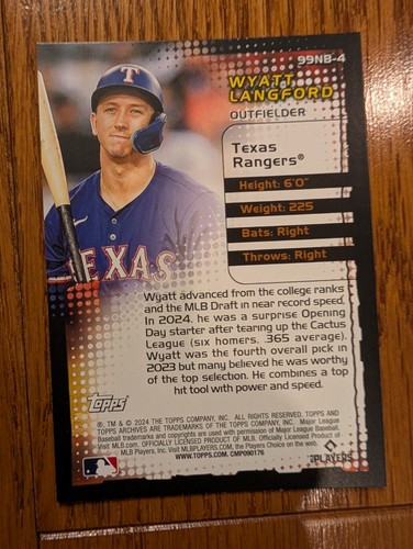 2024 Topps Archives '99 New Breed #99NB4 Wyatt Langford Baseball Card - Picture 4 of 6