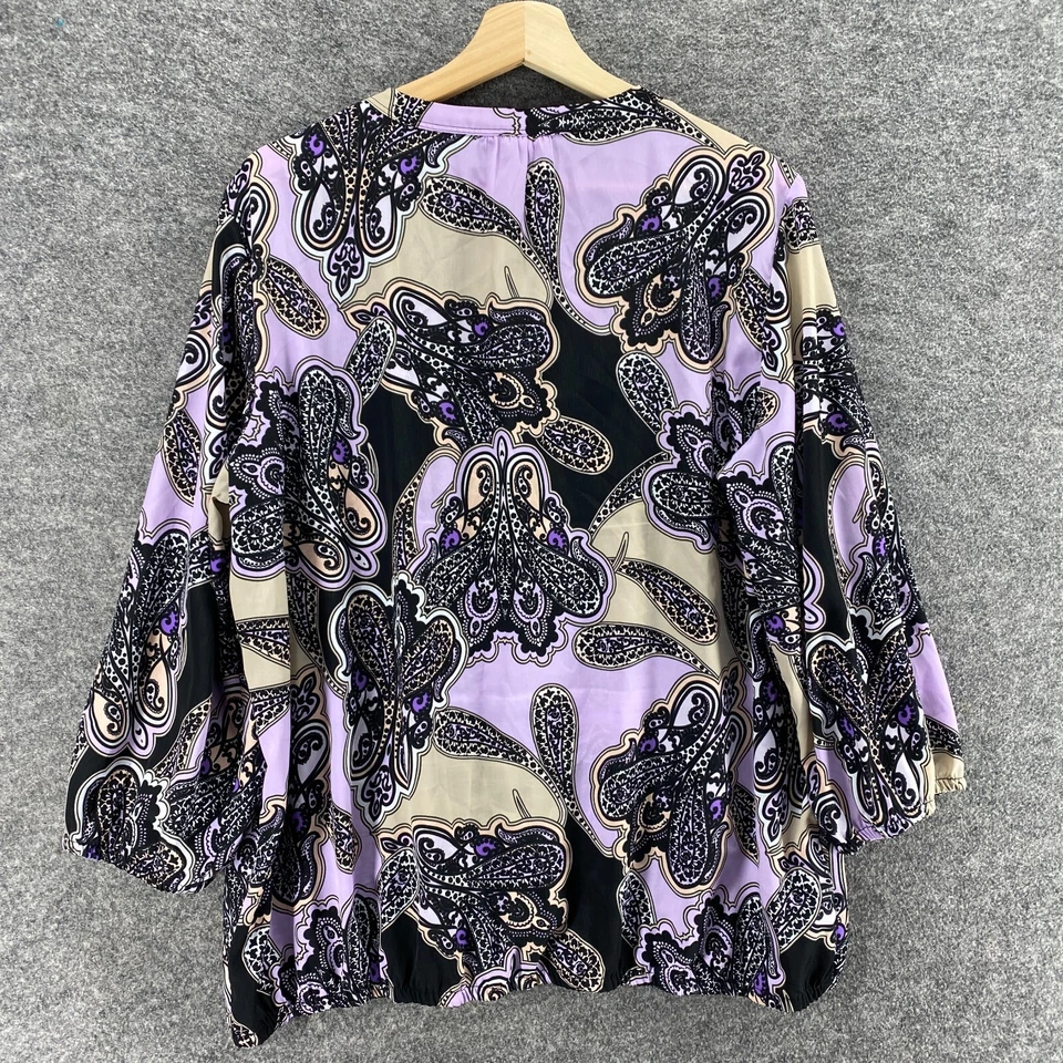 Blusa Dana Buchman Mujer XL Púrpura Geométrica Cuello en V Manga Larga Pullover Informal Foto 2 de 4