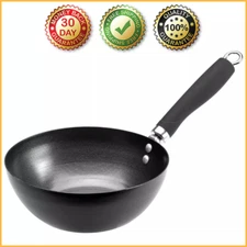 8-INCH NON-STICK CARBON STEEL WOK Kitchen Cooking Pan Fry Soft Touch Handle NEW