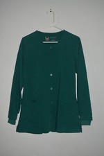 Urbane Women  s Small Green Button Down Long Sleeve Scrub Jacket