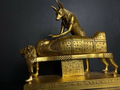 Perfect scene of Anubis the Jackal god of mummification,mummify King Tutankhamun