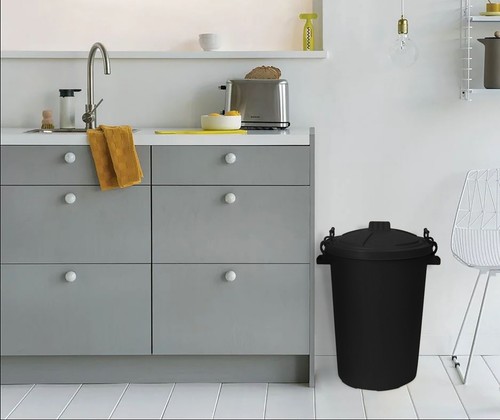 50L Dustbin with Clip Lock Lid Heavy Duty Waste Bins Pet Feed Home Garden Black - Picture 11 of 14