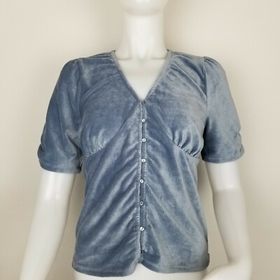 American Rag Womens Small Button Front Grey Ribbed Velvet Tea Top NWT 