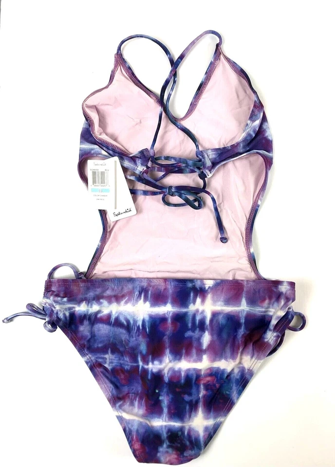 Espléndido traje de baño de una pieza púrpura con cuello en V talla 16 para niñas jóvenes Foto 2 de 3