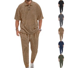 Men Summer Outfit 2-Piece Set Short Sleeve Shirt and Pants Sweatsuit Set