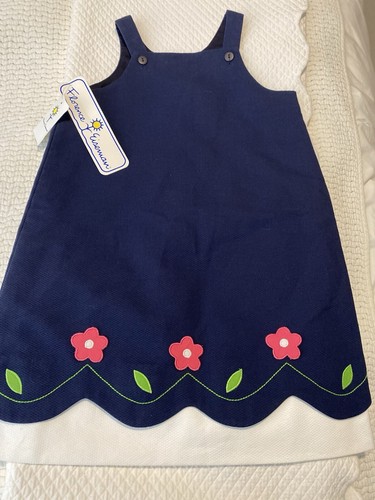 NWT FLORENCE EISEMAN GIRLS DRESS SIZE 6X NAVY & WHITE WITH PINK FLOWERS - Picture 5 of 7
