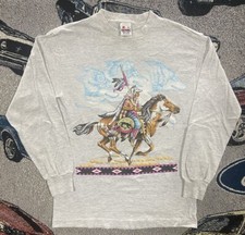 Vintage 1990 American Native Graphic LongSleeve T-Shirt Indian Horse 90s Medium