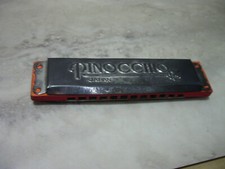 VINTAGE DISNEY PINOCCHIO HARMONICA JAPAN WOOD AND SILVER METAL KIDS TOY
