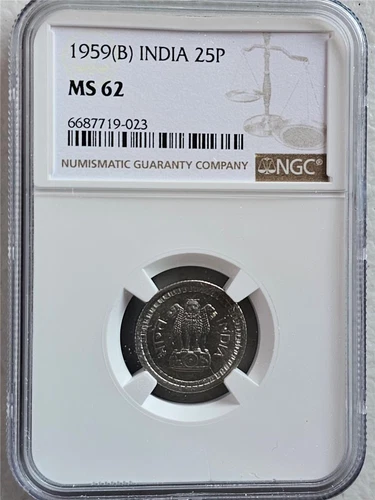 India 25 Paise 1959B NGC MS 62