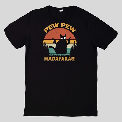 T-Shirt Pew Pew Madafakas Retro Cat Baumwolle Fun Spaß Sprüche Lustig Cartoon