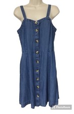 Loft Sundress Soft Blue Tercel Linen Blend Button Front Wide Straps Size 6