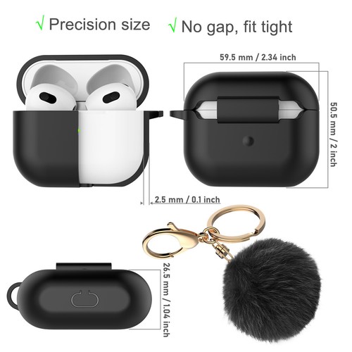 For Apple AirPods 3 Cute Silicone Case Soft Charging Cover w/ Keychain Fur Ball - Picture 8 of 36
