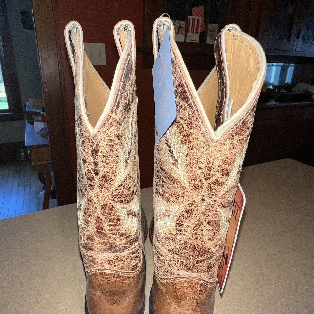 Justin Distressed Tan Puma Cowboy Boots -  10 B Bent Rail Leather Snip Toe Justin Distressed Tan Puma Cowboy Boots Womens 9 B Bent Rail  main image 2