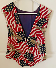 Vintage Vest American Flag Patriotic 4th of July Cotton Front Satin Back Tie XL
