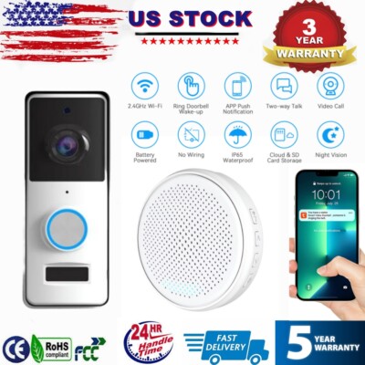 Smart Wireless WiFi Doorbell Intercom Video Camera Door Ring Bell Chime Security