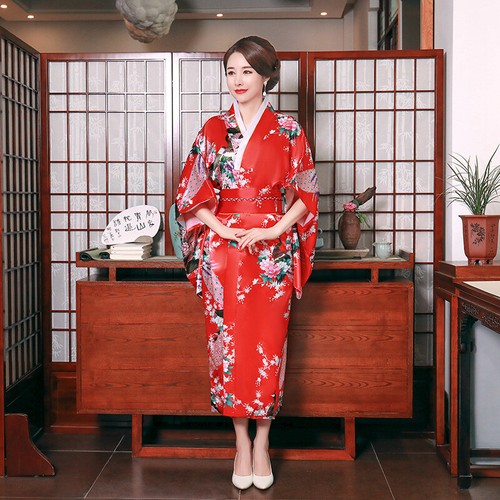 Summer Bridal Dressing Robe Kimono Pajamas Nightgown Peacock Robe Bathrobe - Picture 8 of 14
