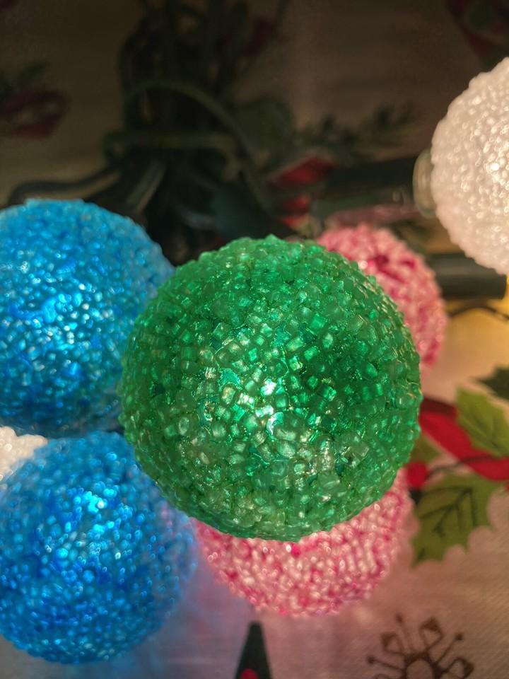 Vintage Lot 10 GE Ice Frosted Sugar Round Snowball Christmas Light