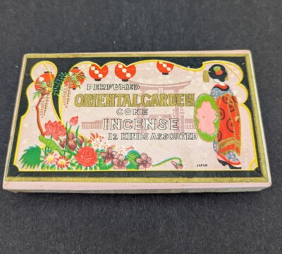 Vintage Perfumed Oriental Garden Cone Incense +Box Geisha Torii Lantern Japan