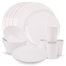 White Dinnerware Bowl Plates Round Dinner Set Melamine Tableware Kitchen 16pcs