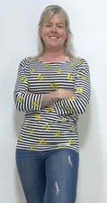 HOBBS 3/4 Slv Jersey Stripe/Floral Print Top Boat Neck Navy,WhiteMix(A107)RRP£39