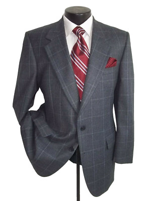 Lanvin Paris Gray Plaid 2Button Flannel Wool Coat, Jacket 42R
