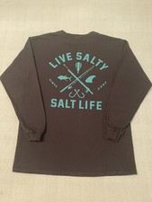 EUC Boys SALT LIFE L/S T-Shirt 100 Pre Shrunk Cotton Black Teal Sz YL