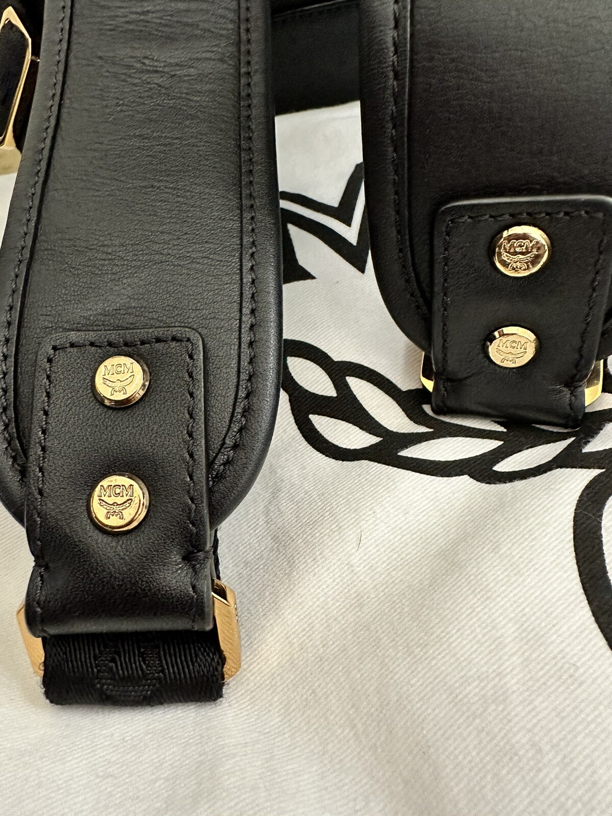 Authentic MCM Studs Leather and Canvas Backpack i… - image 7