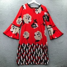 CALVIN KLEIN Dress Womens SMALL Sheath Floral Geometric Print Bell Sleeve NEW