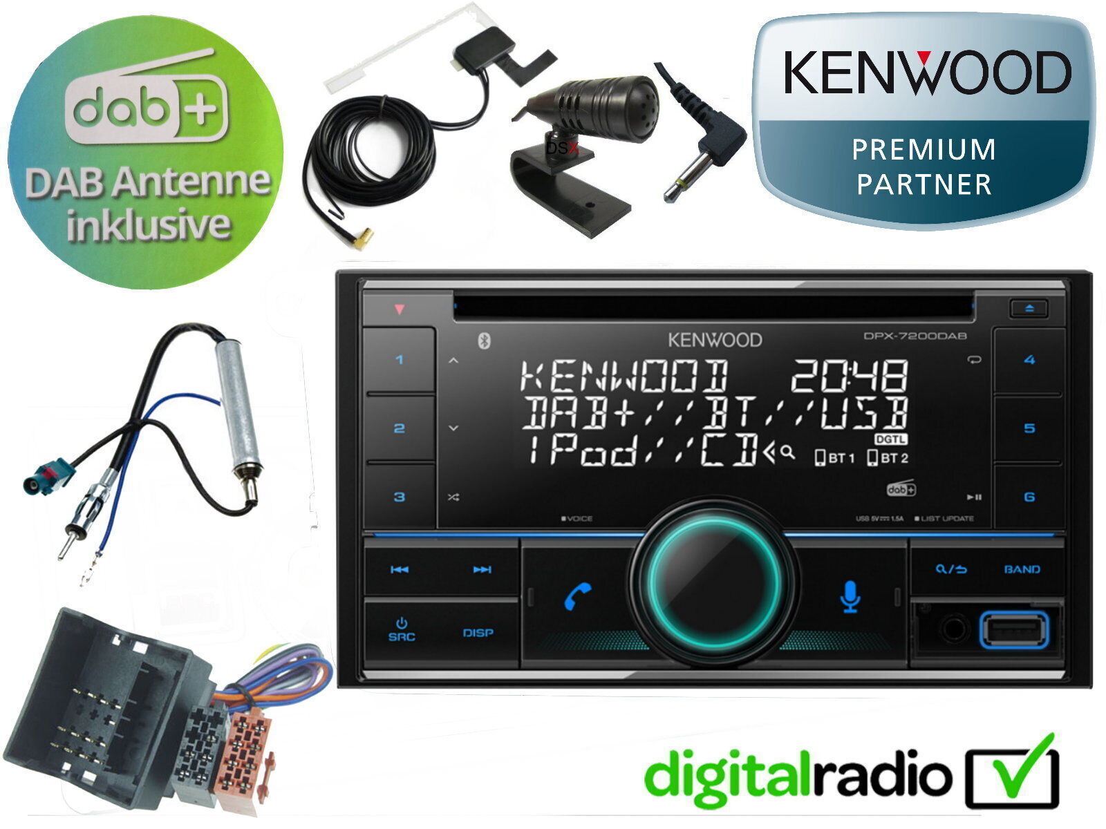 Kenwood CD Bluetooth DAB USB Radio Antenne inkl passend für VW FOX 2005-2011 5Z