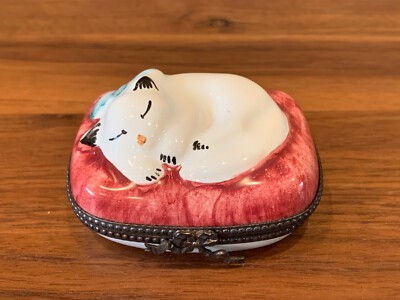 Peint Main Limoges France Trinket Box Bloomingdales Sleeping Cat
